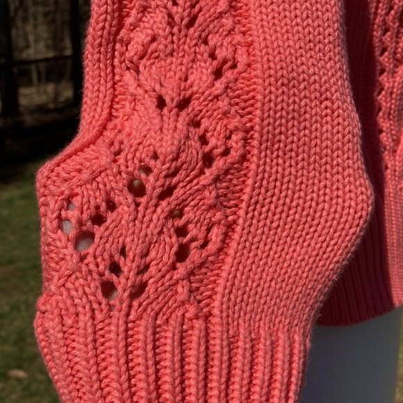 Gap all cotton peachy pink heavy mock cable knit sweater size L - Picture 7 of 7